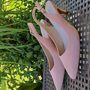 Pink Suede Slingback Heels Pumps Coquette Girly Feminine NWOT Size‎ 9
